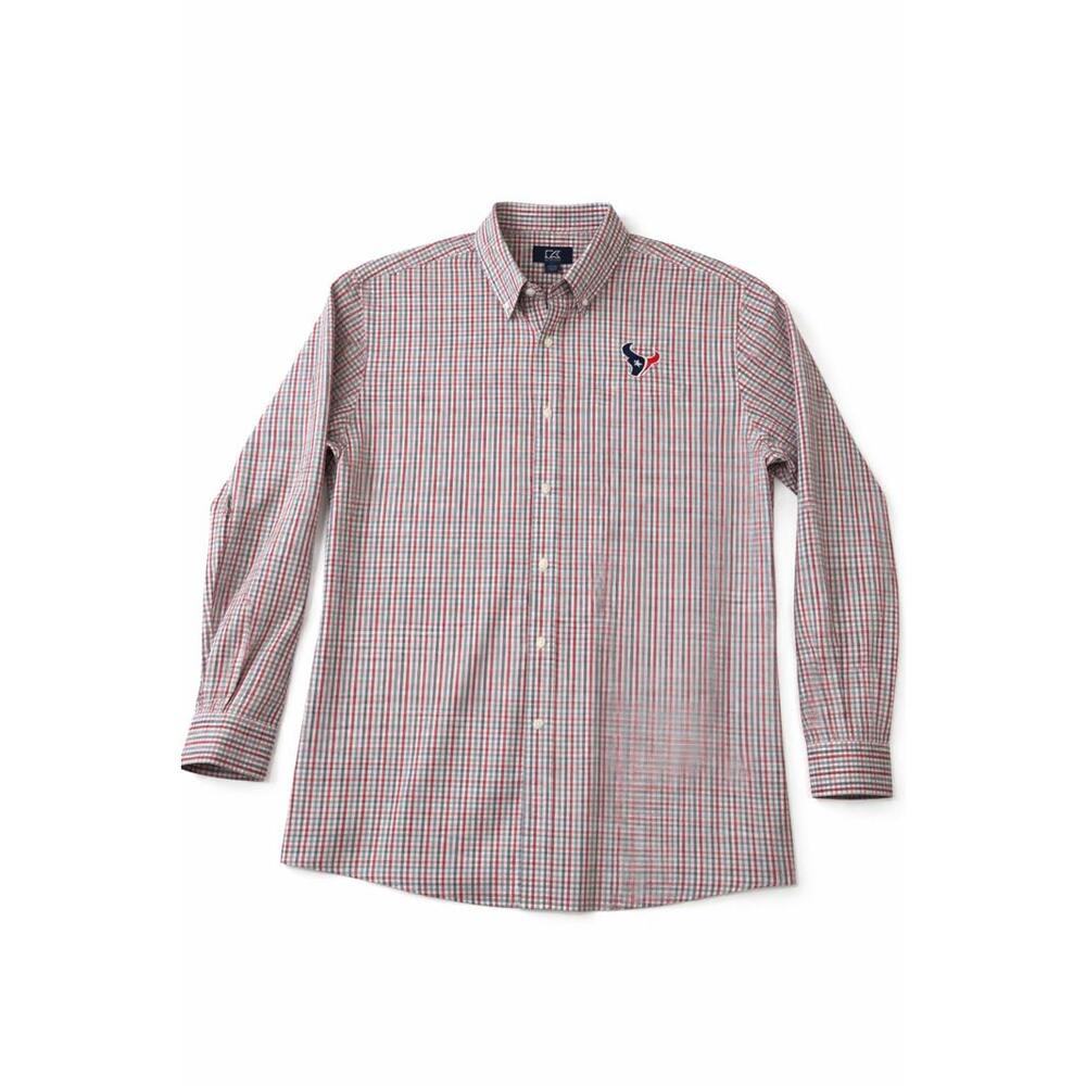 Cutter & Buck Houston Texans Button Down Shirt Mens XL Plaid Long‎ Sleeve NFL